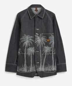 Palm Tree Jacquard Denim Jacket