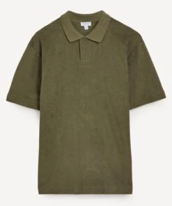 Sunspel Hunter Green Towelling Polo Shirt